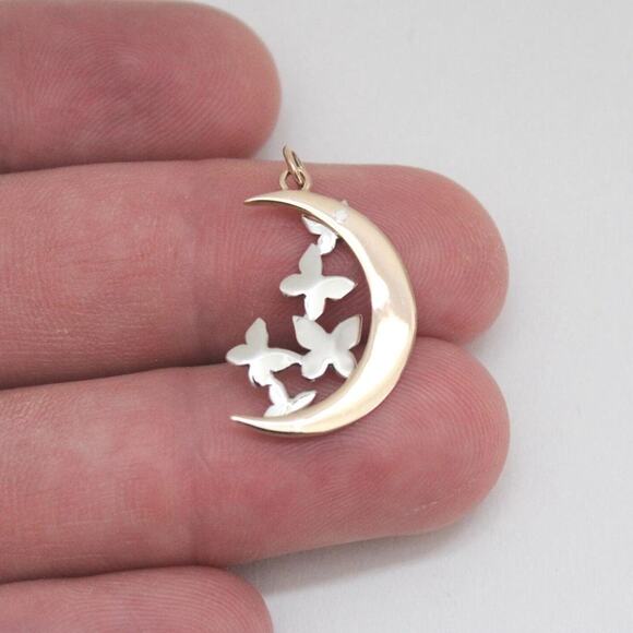 Sterling Silver Butterfly Gathering and Bronze Moon Charm - Picture 4 of 10